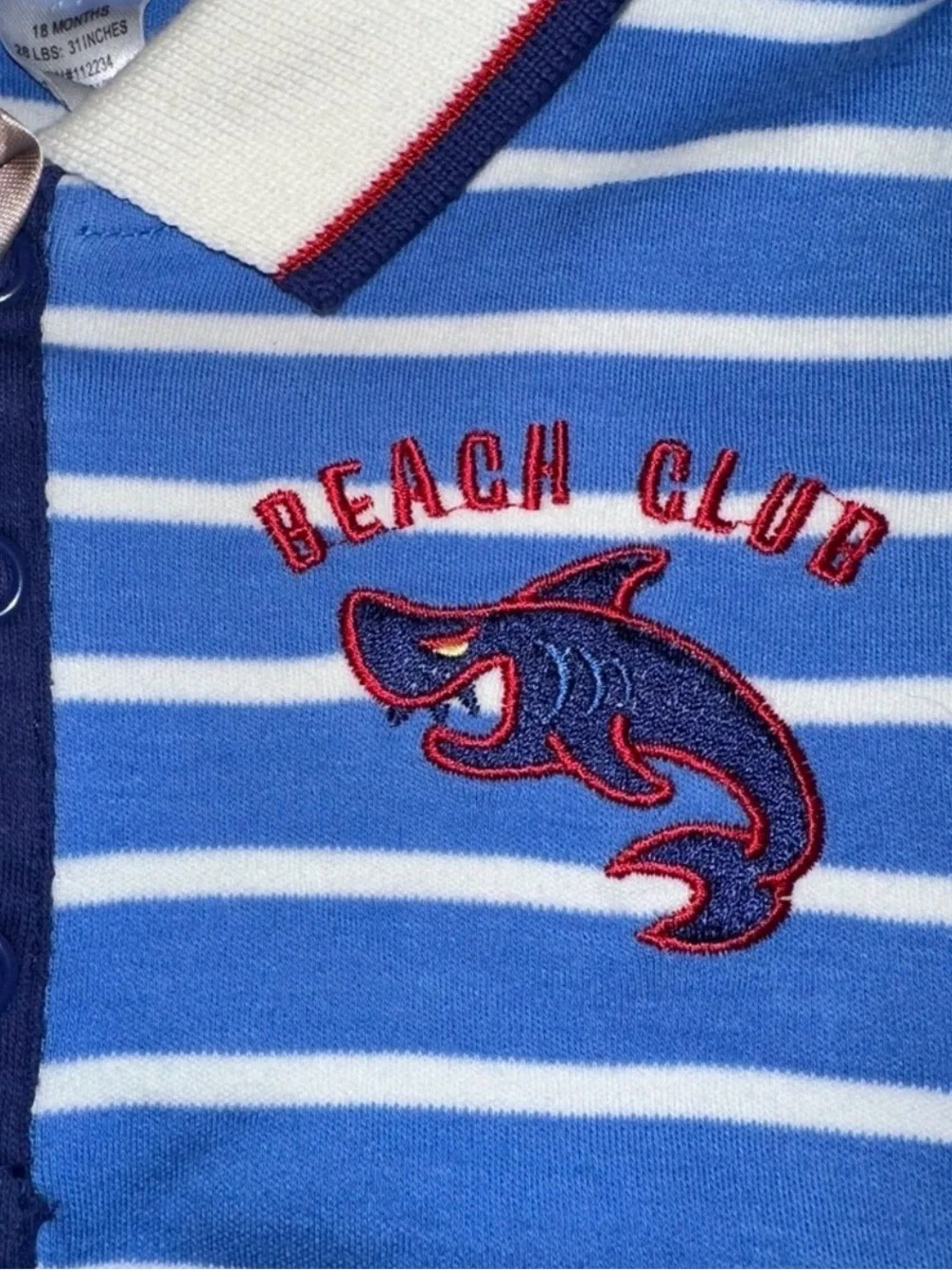 SoZo Boys Polo Shirt 18 Months Blue Striped Shark Beach Club Cotton NWT Toddler
